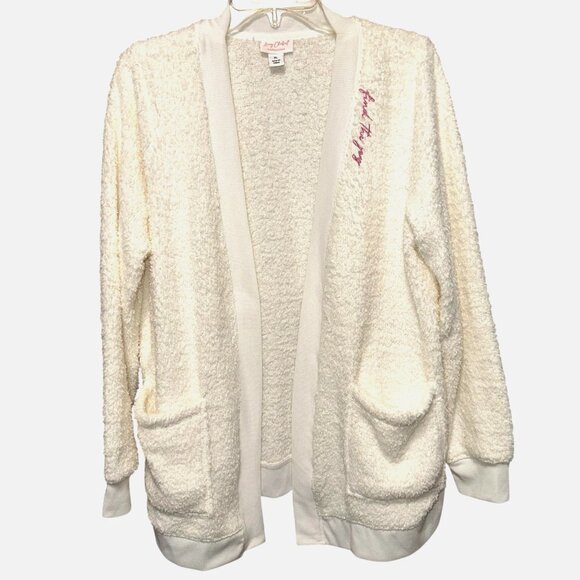 Lacey Chabert "Find the Joy" Ivory Marshmallow Chenille Open Front Cardigan XL - Picture 2 of 8